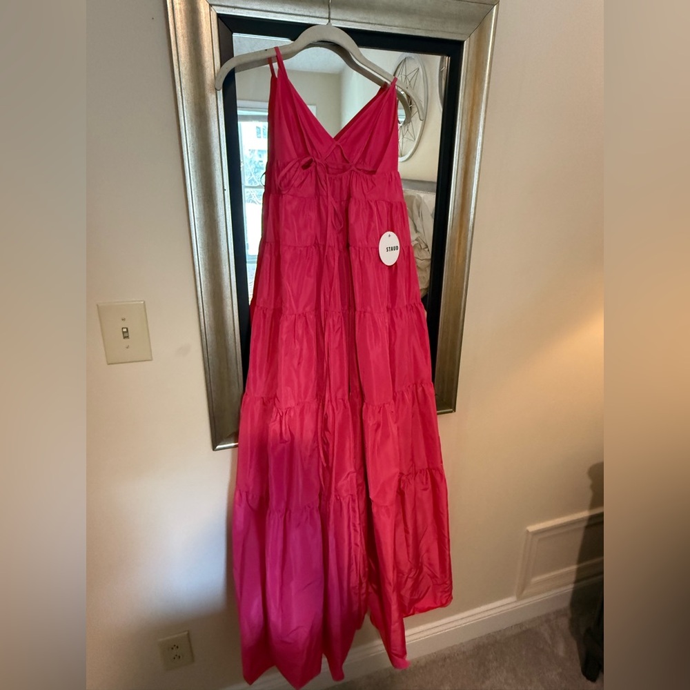 STAUD Hot Pink Ripley Tiered V-Neck Maxi Dress - Picture 2 of 4